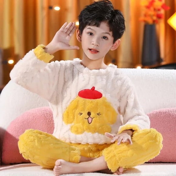 Anime Sanrio Cinnamoroll My Melody Pyjama d'Hiver pour Enfants Kawaii en Velours Corail Chaud Épaissi à Col Rond Ensemble de Pyjama Garçon Fille Cadeau