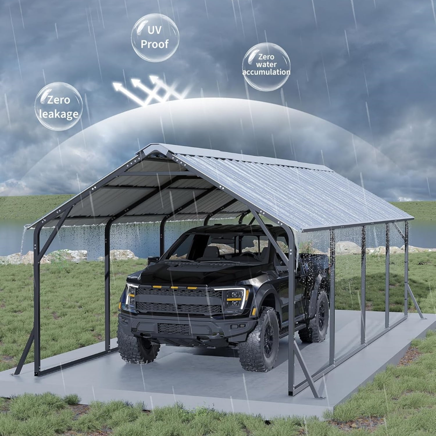 Riedhoff Metal Carport with Vertical Roof, 11 x 20 x 9 ft, Heavy Duty Steel, Gray