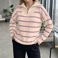 thumbnail image 7 of Womens Knit Tops Striped Quarter Zipper Long Sleeve Fashion Casual Pullover Sweaters for Daily Wear Purple S, 7 of 7