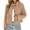 Khaki, variant on Spring Fall Long Sleeve Lapel Women Button Down Faux Suede Jacket Cropped Coat