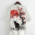 thumbnail image 5 of Xoenoiee Cat Plum Blossom Sunset Print Womens Casual V Neck Blouse 3/4 Sleeve Loose Fit Tunic Top Button Front Shirts for Work Travel Daily Wear, S, 5 of 7