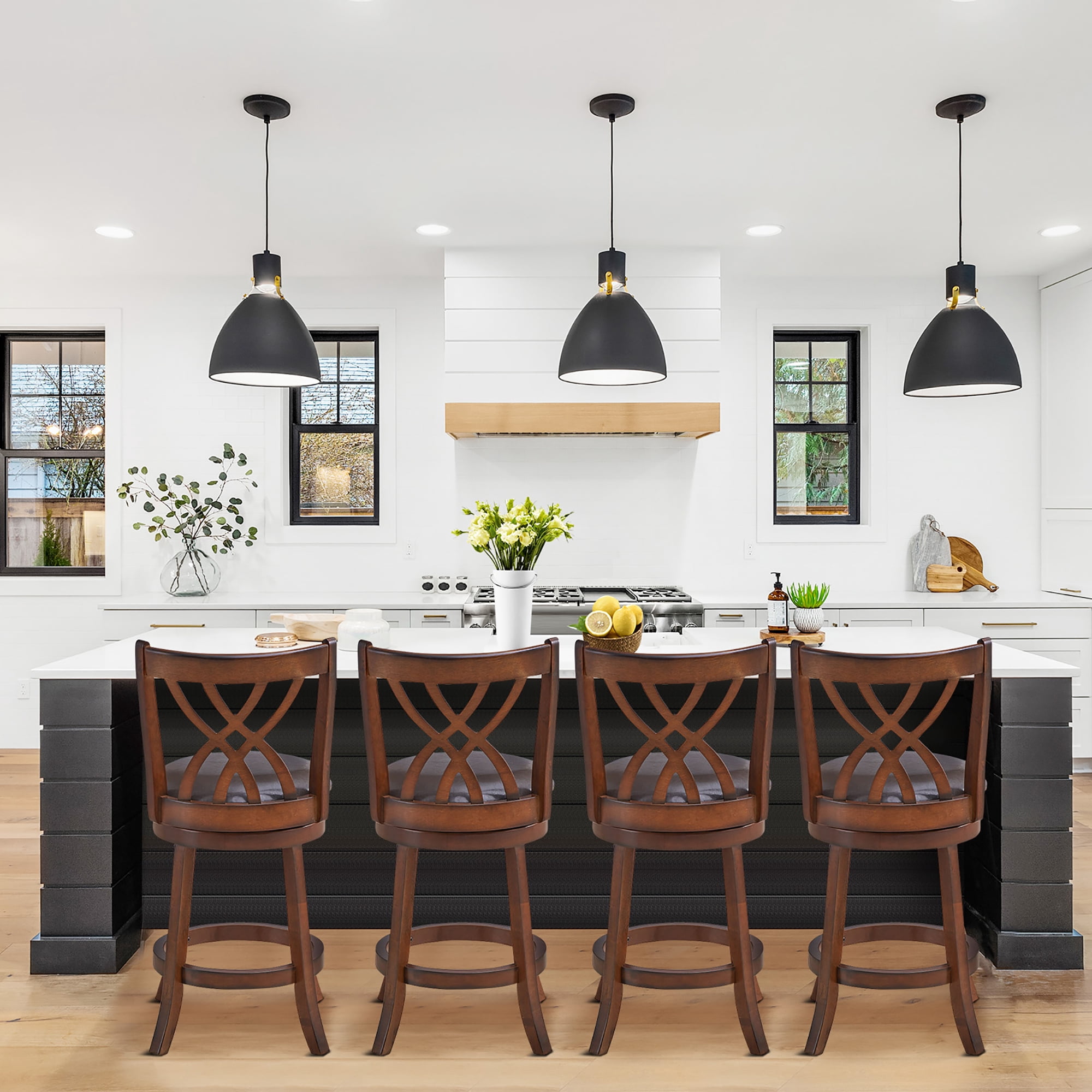 Costway Set of 4 Swivel Bar Stools Counter Height Dining Pub Chairs with  Rubber Wood Legs