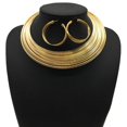 thumbnail image 2 of African Art Style Multi-Layer Gold Plated Chain Choker Necklace Hoop Earrings Cuff Bangle Bracelet Ring Set, 2 of 8