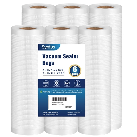 Syntus 6 Rolls Vacuum Seal Bags for Food, 3 Rolls 8" x 20' and 3 Rolls 11" x 20' Vacuum Sealer Bags BPA-free Heavy-duty Commercial Grade for Food Vacuum Storage