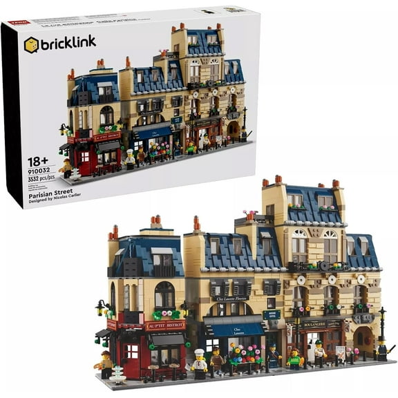 LEGO 910032 Parisian Street Building Kit - 3,532 Pieces - Haussmann-Style Facades, Detailed Interiors, 7 Minifigures, and 16 Stickers