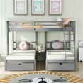 thumbnail image 2 of CRO Decor Full Over Twin & Twin Bunk Bed Wood Triple Bunk Bed with Drawers, 2 of 13