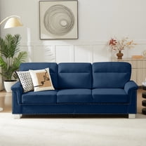 Leumius 82" Velvet Sofa, 3 Seater Couch, Mid Century Modern Couches with Metal Legs for Living Room & Bedroom,Blue