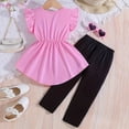 thumbnail image 6 of HCNTES Kids Girl Spring Outfit Short Sleeve Crewneck Tee Wide Leg Pants Elastic Little Girl Casual School Clothing Set 4T 5T 6T(H03-Pink,18-24 Months), 6 of 6