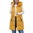 thumbnail image 5 of felwors Women's Long Hooded Down Zip Vest - Lightweight Quilted Padding with Pockets Yellow, XXXL/XXL, 5 of 6