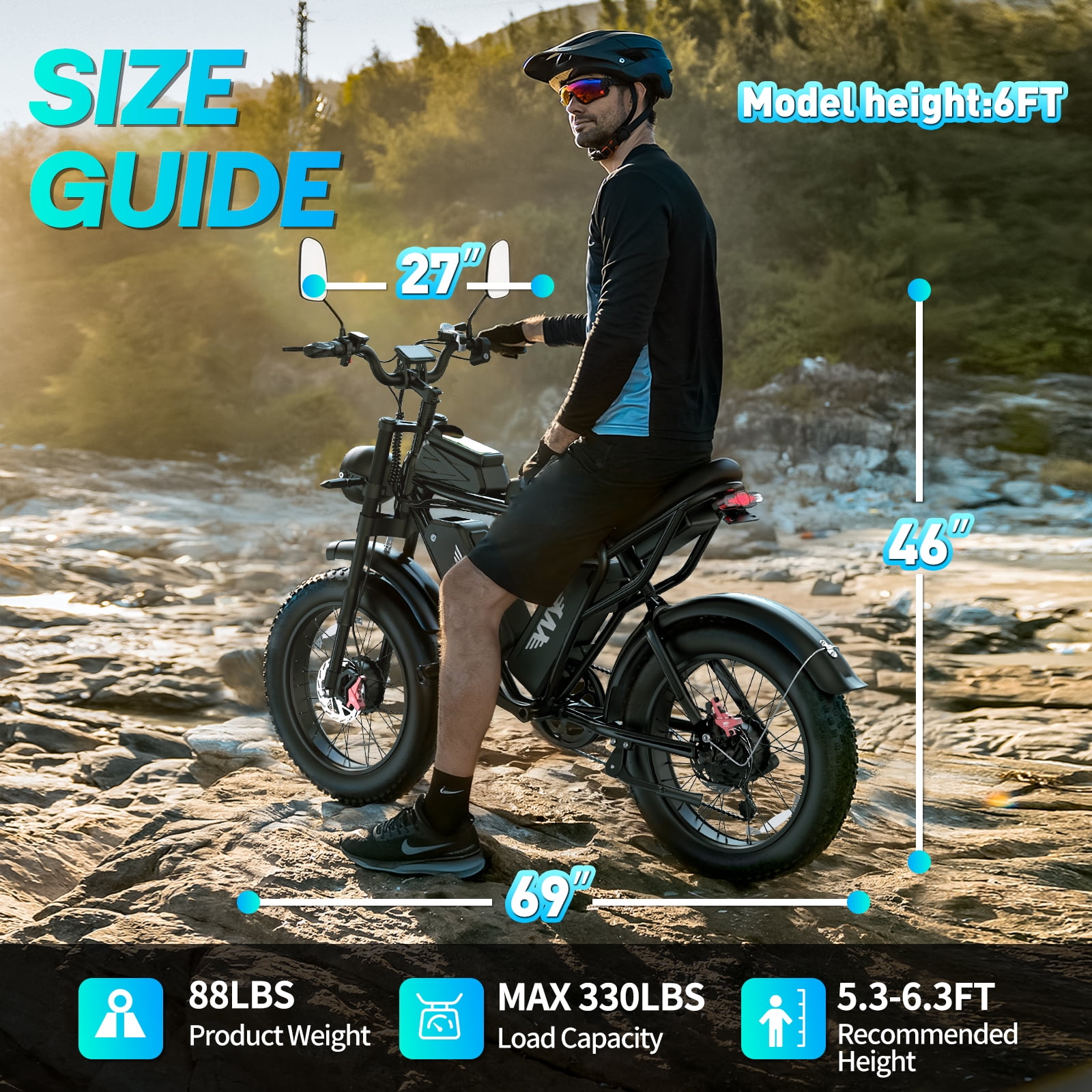 Dual Motor Electric Bike for Adults, Peak 3000W 52V 40AH Dual Battery,Up to 180 Miles Electric Motorcycle, 20" Fat Tire Mountain Bike UL2849