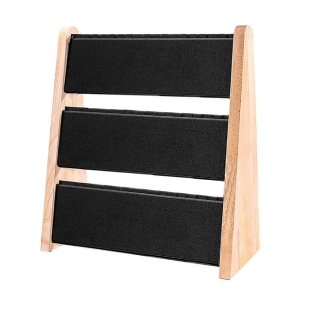 Expositor de collares con marco de madera de 3 niveles y cadena resistente para colgantes para venta minorista. Negro