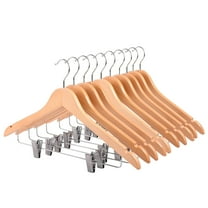 Maple Wood Hangers 10 Pack Natural Wooden Coat Hangers with 360 Degree Rotating Hooks and Non Pants Clips for Shirts Jackets Dresses Suits Heavy Duty Closet Organization