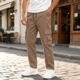 thumbnail image 2 of RUTAYY Men's Cargo Pants Drawstring Waist Side Pockets Multi Pocket Outdoor Casual Trousers Khaki, 2 of 5