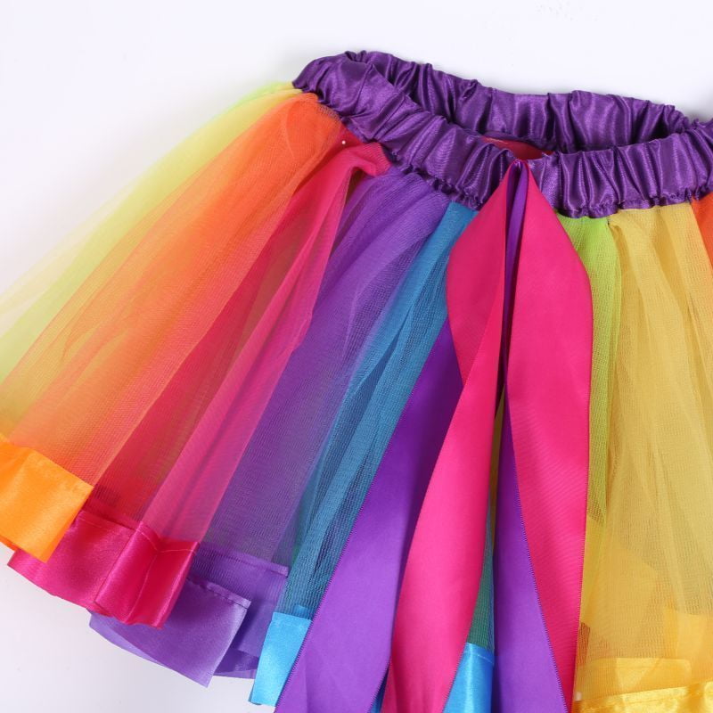 Little Girls TuTu Skirt Rainbow Color Mesh Multi Layer Short Loose Summer Skirt