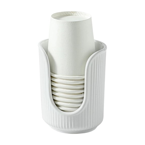 Ceramic Bathroom Cup Dispenser with Vertical Stripes, Disposable Mouthwash Cup Holder for Vanity Countertops