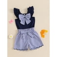 thumbnail image 5 of BemeyourBBs Toddler Baby Girl Summer Clothes Cute Infant Baby Girl 2 Pieces Outfit Sleeveless Ruffled Vest Tank Tops Bow Decor Plaid Print Shorts Set, 5 of 9