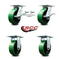 thumbnail image 2 of 6 Inch Green Poly on Cast Iron Caster Set 2 Brakes/Swivel Locks and 2 Rigid SCC, 2 of 2