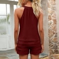 thumbnail image 4 of FNFYFH Womens Short Sets 2 Piece Summer Beach Vacation Outfits Sleeveless Pleated Tank Top and Shorts Matching Sets Women Clothing, 4 of 6