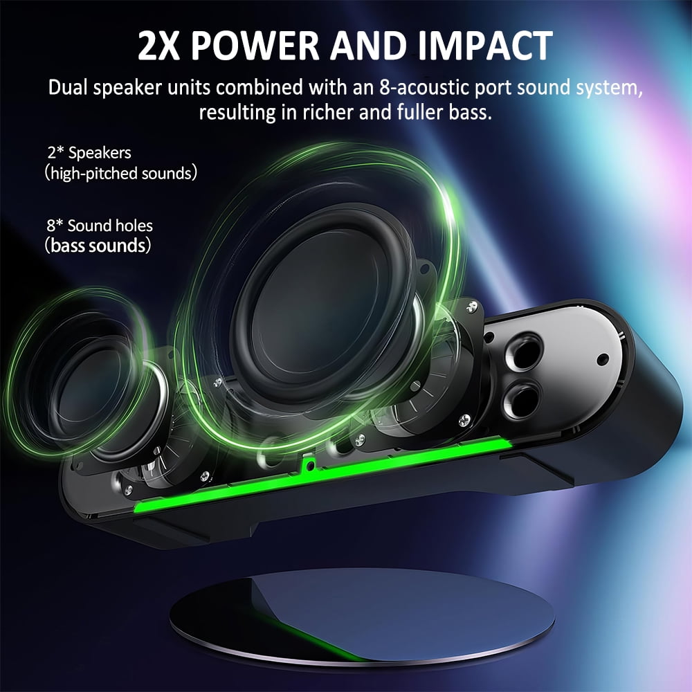 HiFi Stereo Bluetooth Computer Speakers, 2x3W Dual Drivers & Bass Diaphragms, USB Wired + Bluetooth Dual Connection, Top Volume Knob, Colorful Breathing LED for PC, Desktop, Laptop & Monitor
