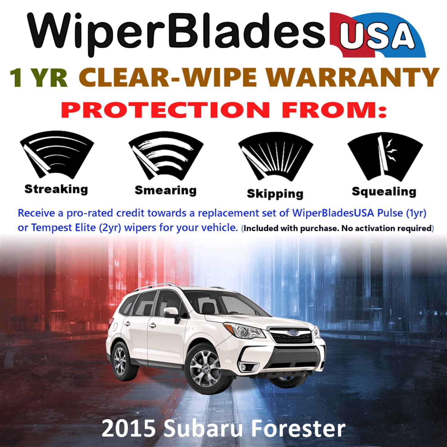 2015 Subaru Forester Beam Wiper Blades Wipers w/1yr Warranty (Set of 3) w/Rear Wiper (WiperBladesUSA)