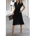 thumbnail image 5 of NAYAOTO Womens Casual Midi Dresses Solid V Neck Short Sleeve Button Shirt Belted Dress with Pockets for Spring Summer 2026, 5 of 7
