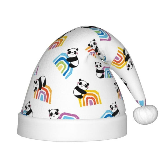 Yiaed Panda And Rainbow Print Hat,Santa Claus Hat For Xmas Party, Christmas Hat For Boys Girls Child Infant Holiday Hat