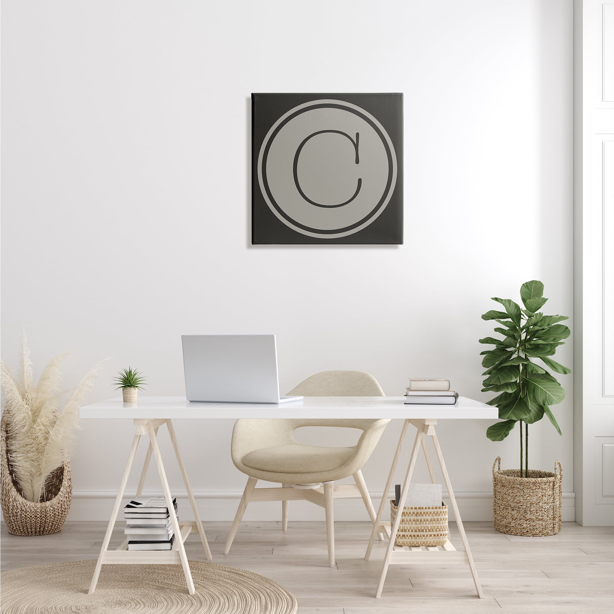 Stupell Industries Modern B Initial Round Elevator Key Shape Typography Painting Gallery Wrapped Canvas Print Wall Art, 24 x 24