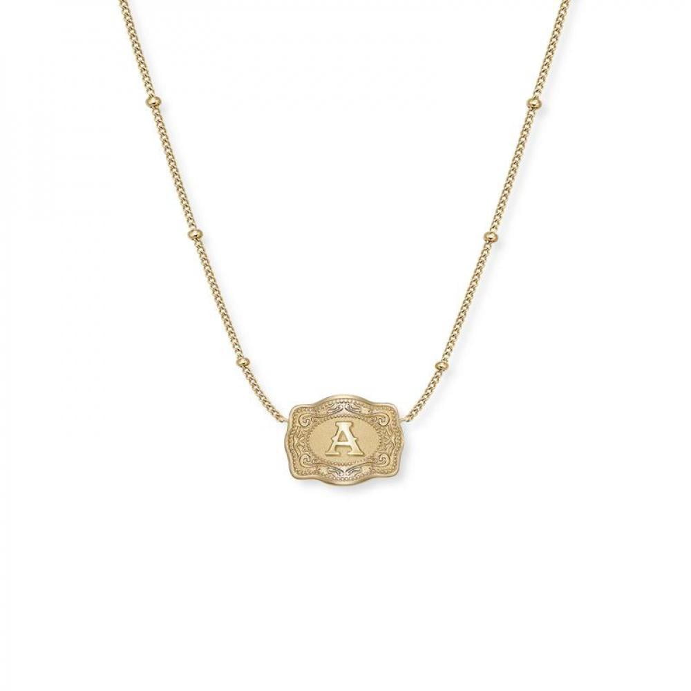 VOLALO Ultra Mini Belt Buckle Necklace with Initial – Gold