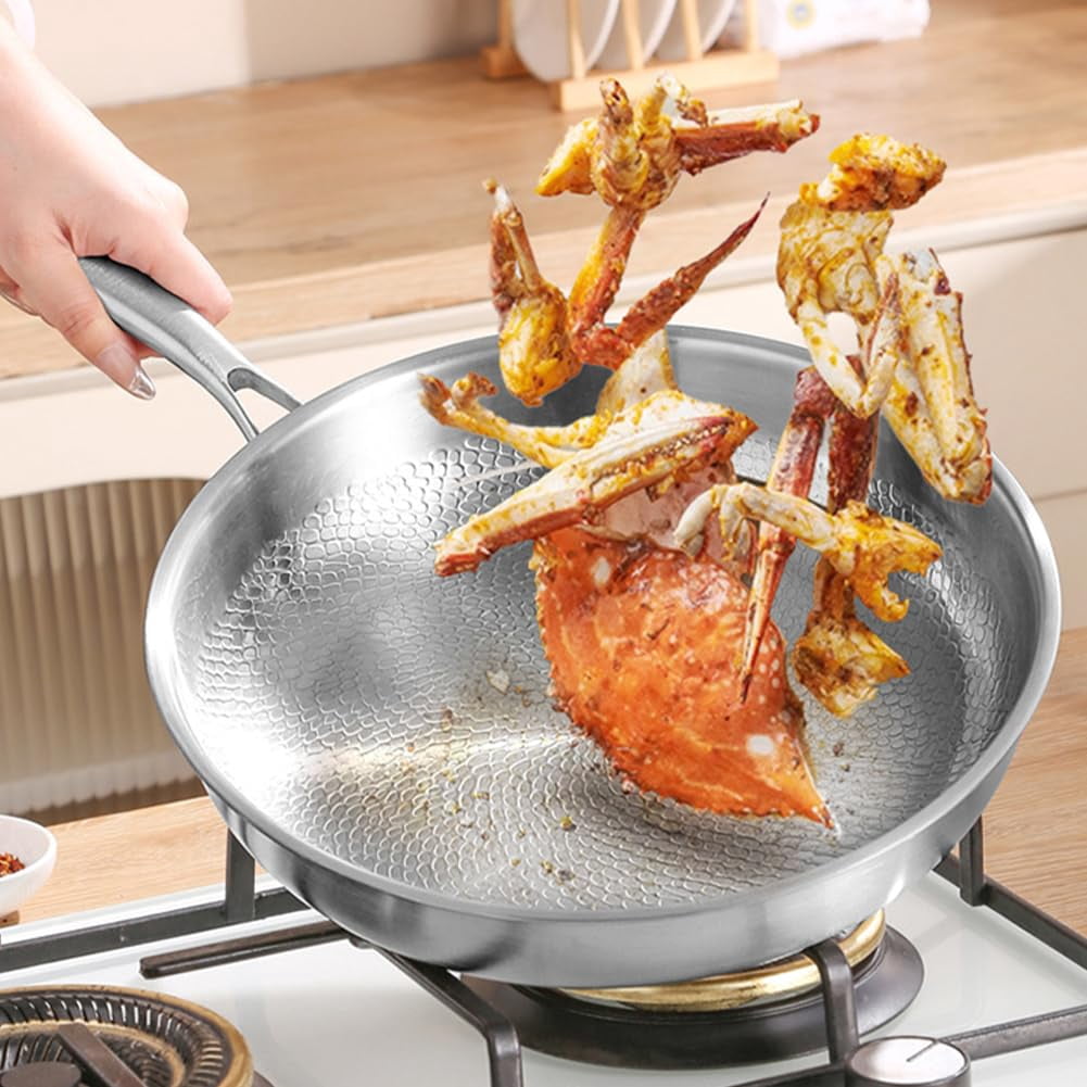 Pure Titanium Hammered Pan Pro, TITAnium Frying Pan for Cooking, Pure Titanium Wok with Lid, Non-Stick Nutri Pans, Scratch-Resistant, Dishwasher Safe, Compatible All Stovetops (With lid, L)