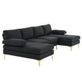 thumbnail image 6 of Convertible Sectional Sofa 110" U-Shape Sofa Couch 4-Seat Couch with Tufted Seat Cushion and Golden Metal Legs Linen Fabric Upholstered Modular Sofa for Living Room, Apartment, Office, Black, 6 of 7