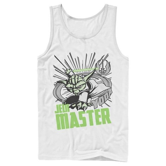 Men's Star Wars: The Clone Wars Yoda Jedi Master Action Pose  Tank Top White Small