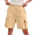 thumbnail image 2 of Cargo Shorts for Women Multi Pockets Faux Denim Jean Shorts Elastic Waist Stretchy Straight Leg Summer Shorts (S, Khaki), 2 of 7