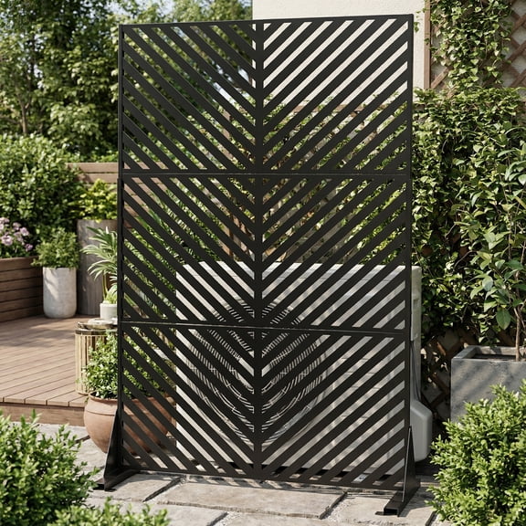 Ktaxon 3-Panel Electrophoresis Iron Fence 72in Vertical Chevron Cutout Outdoor Patio Privacy Yard Divider, Black
