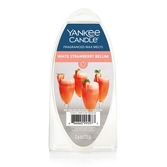 Yankee Candle White Strawberry Bellini Fragranced Wax Melts, 1 Pack of 6, 2.6 oz