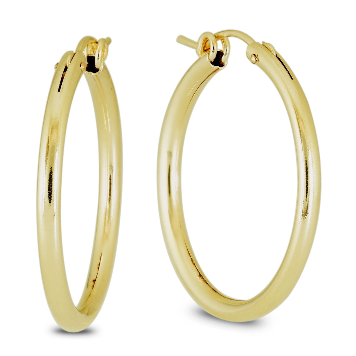 14k Solid Yellow Gold Oval Hoop Huggie Earrings Post With Snap Down Back Finding 