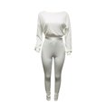 thumbnail image 4 of LUXUR Ladies Elastic Waist Sweatsuits Cropped Running Two Piece Outfit White XL, 4 of 6
