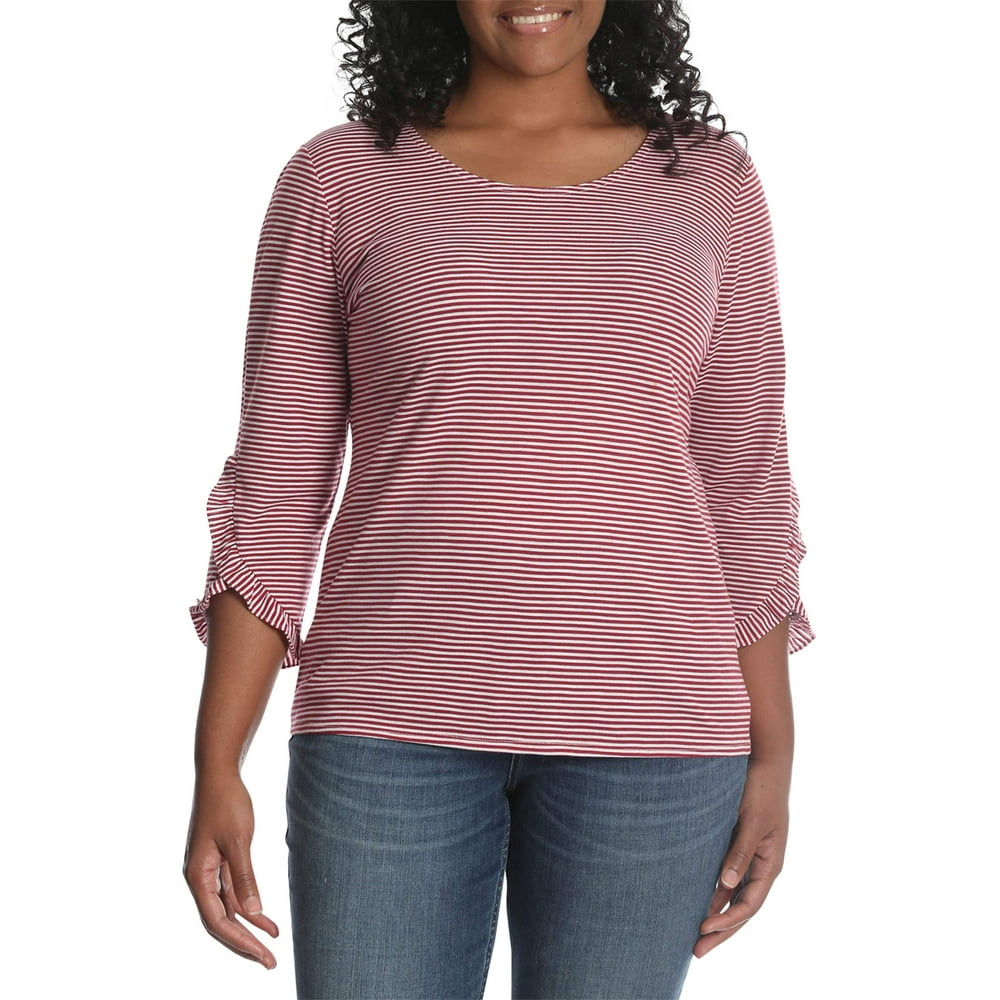Lee Riders Women's Plus 3/4 Sleeve Heathered Stripe Knit Top