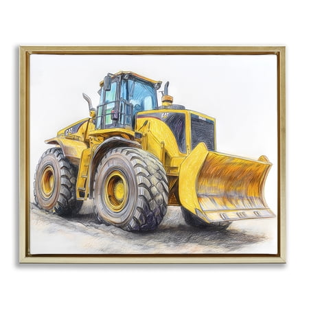 Stupell Industries Industrial Excavator Drawing Gold Framed Floater Canvas Wall Art design by Steve Hunziker