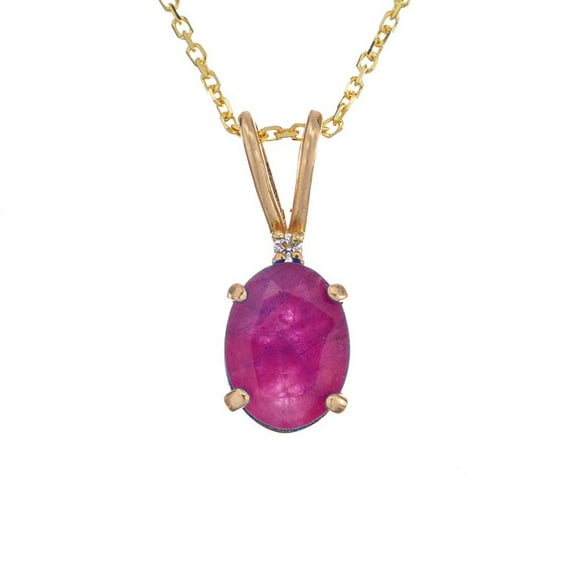 10K Yellow Gold Genuine Gemstone 8x6mm with Diamond Pendant, Birthstone Necklace For Women