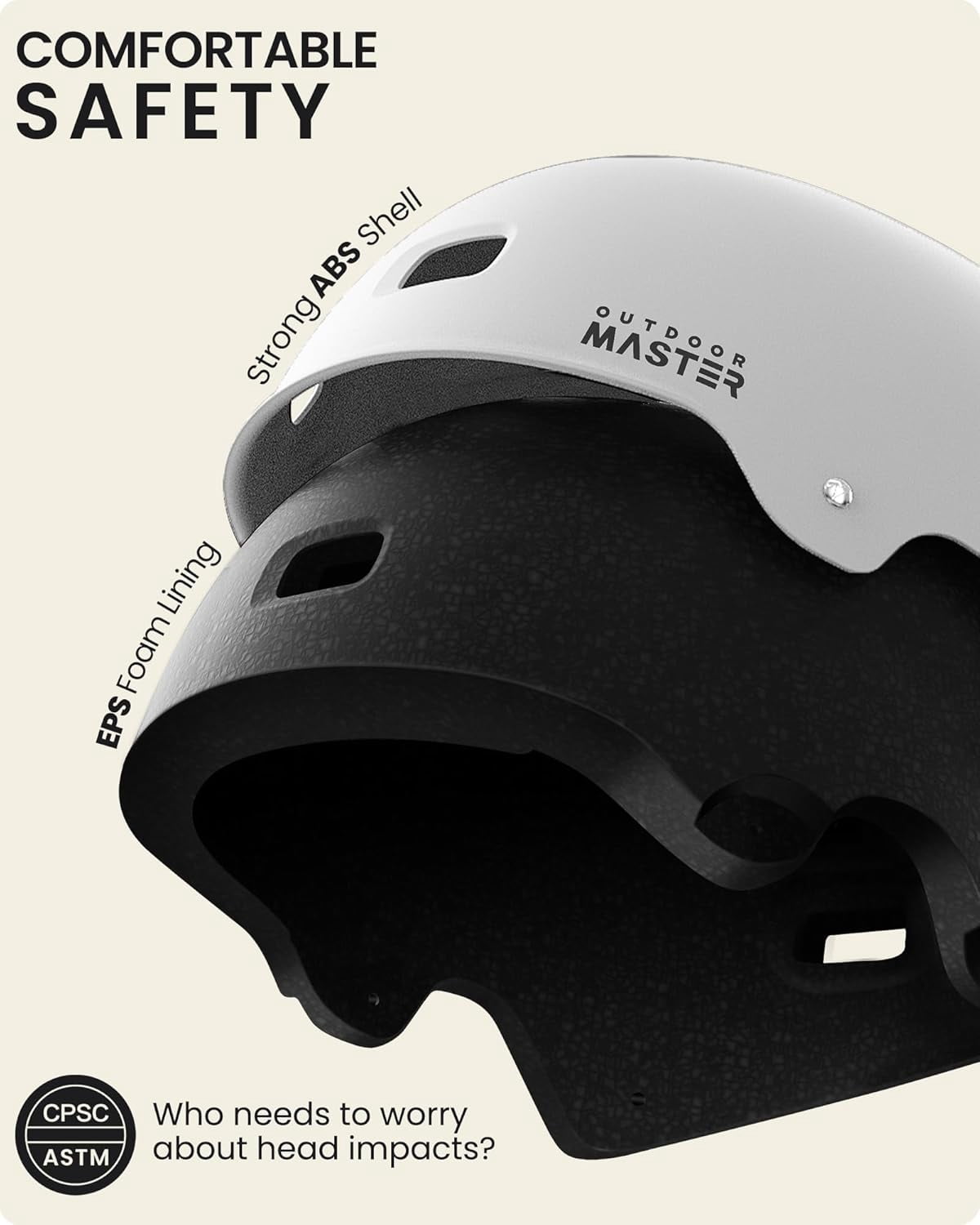 OutdoorMaster Skateboard Cycling Helmet, Two Removable Liners Ventilation Safety Bike Helmet for Adults, Youth & Kids