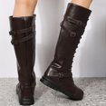 thumbnail image 5 of Rokment Vintage Knee High Combat Boots for Women Casual Buckles Leather Lace up Platform Wedge Mid Heels Mid Calf Motorcycle Riding Tall Booties, 5 of 8