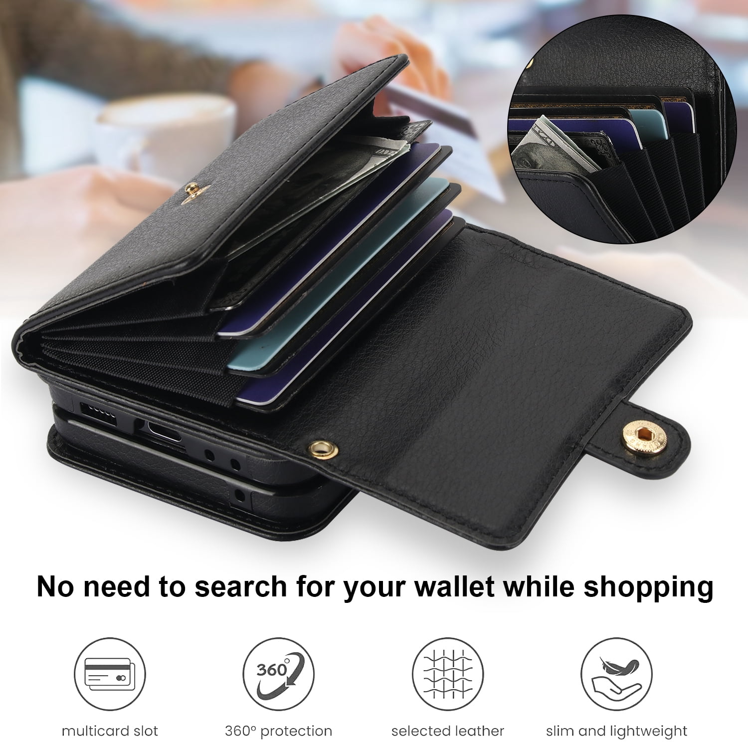 Allytechgroup for Motorola Razr 2025 Wallet Case, Stylish Practical Protective Premium PU Leather Cards Slots Hand Wrist Crossbody Strap Phone Case for Motorola Razr 2025, Black