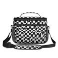 thumbnail image 2 of Black and White Wavy Checkered Pattern Insulated Lunch Box for Women Men, Medium Leakproof Cooler Bag with Adjustable Strap, 10"x6.7"x8", 2 of 6