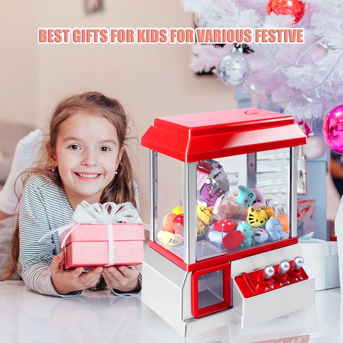 GLUAAE Claw Toy Grabber Machine with Sound, Kids Mini Candy Toy, Arcade Game Machine Prize Dispenser Vending Toy for Home Party Christmas Birthday Gifts Boys Girl Toys (Red)