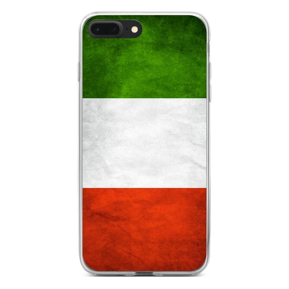 DistinctInk Clear Shockproof Hybrid Case for iPhone 7 PLUS / 8 PLUS (5.5" Screen) - TPU Bumper, Acrylic Back, Tempered Glass Screen Protector - Italy Flag Old Weathered Red White Green - Love of Italy