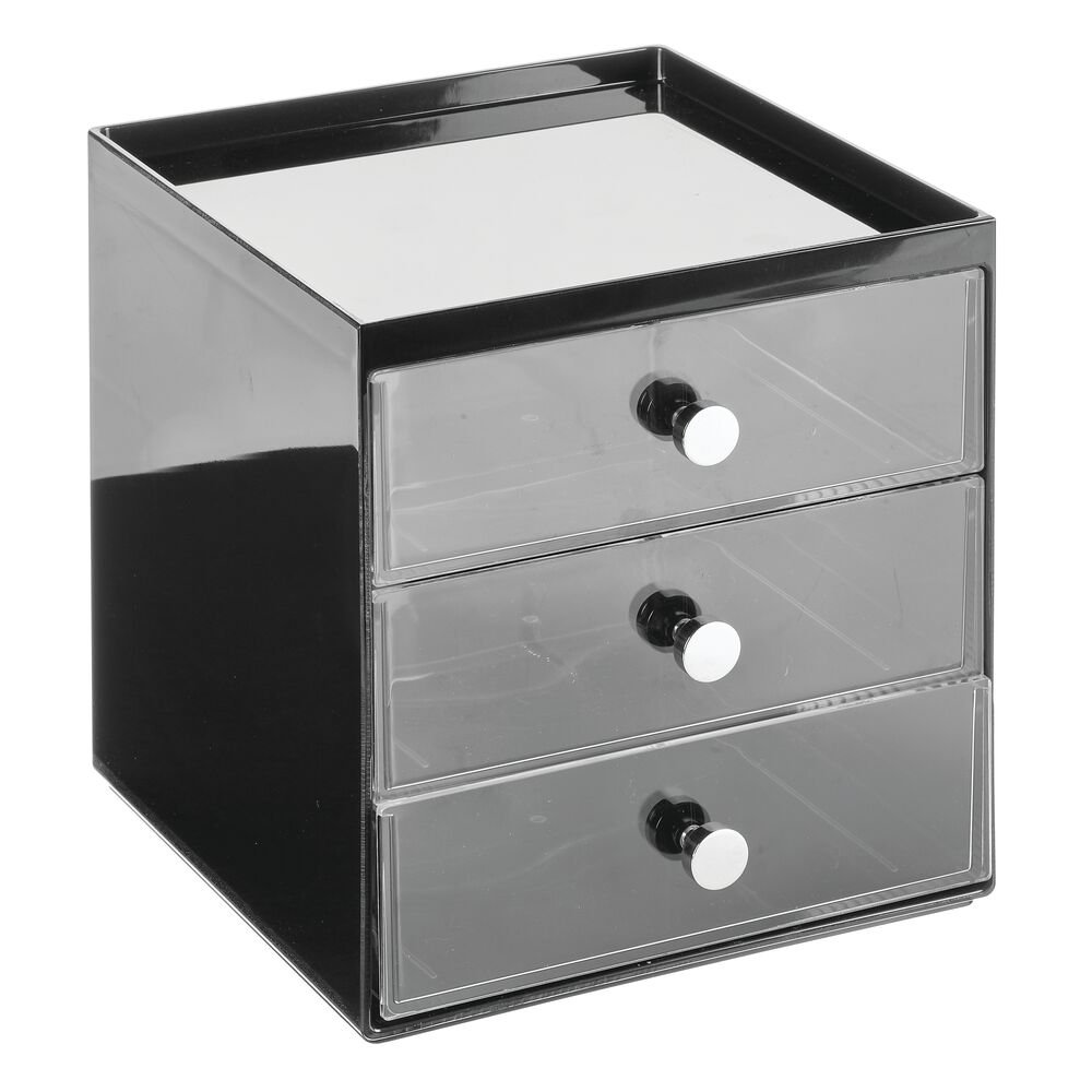 mDesign Plastic Makeup Storage Organizer Cube, 3 Drawers Black/Clear