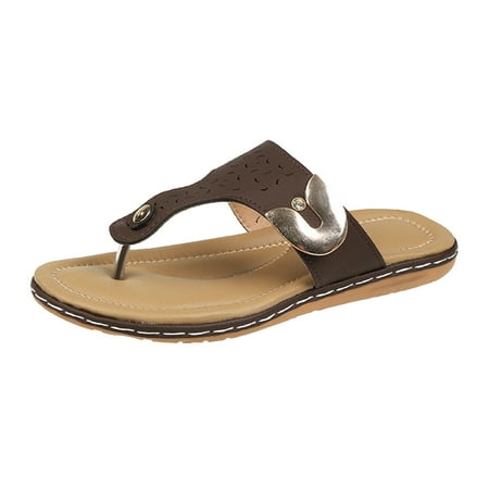

TAIAOJING Women s Thong Sandals Leather Sandals Metal Buckle Flat Comfort Flip Flop