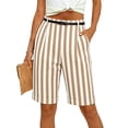 thumbnail image 5 of Striped Shorts Women High Waisted Knee Length Bermuda Shorts Summer Beach Vacation Casual Loose Fit Shorts with Pockets Yellow, 5 of 8
