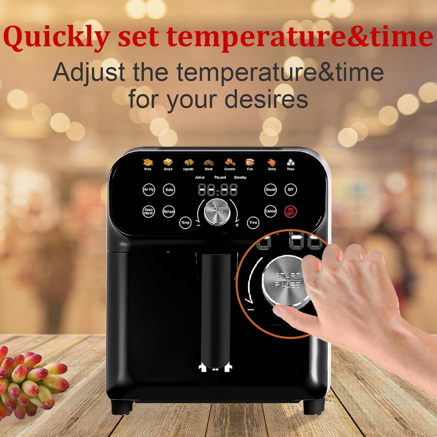 Air Fryer, 6.2QT Air Fryer Oven with LED Digital Touchscreen, 12 Preset Cooking Functions Air fryers, Bake, Reheat, Keep Warm, Nonstick and Dishwasher-Safe Basket, Stainless Steel/Black, 6.2QT