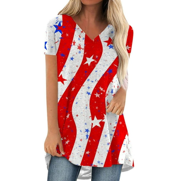 Frontwalk Womens Summer Tops 4th of July Independence Day T Shirt Short ...